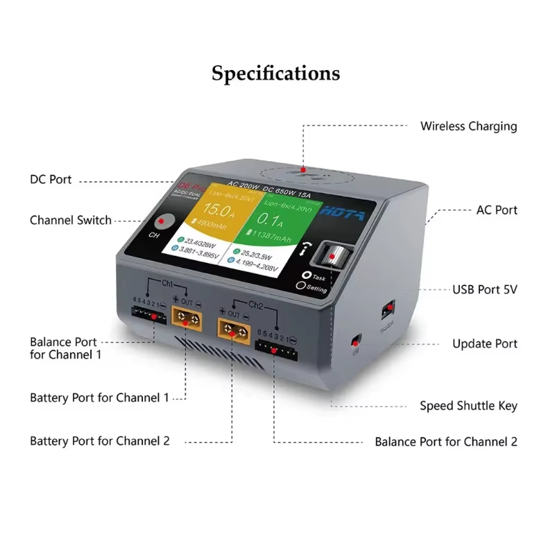 HOTA D6 Pro 200W AC 650W DC Du - Drone Battery Balance Charger ulasan dan harga